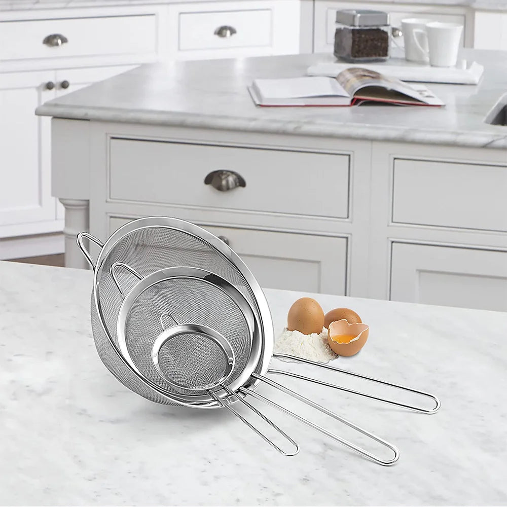 Stainless Steel Fine Mesh Flour Sifter – Baking Strainer with Handle for Sifting Flour & Dry Ingredients - Willow & Wisk