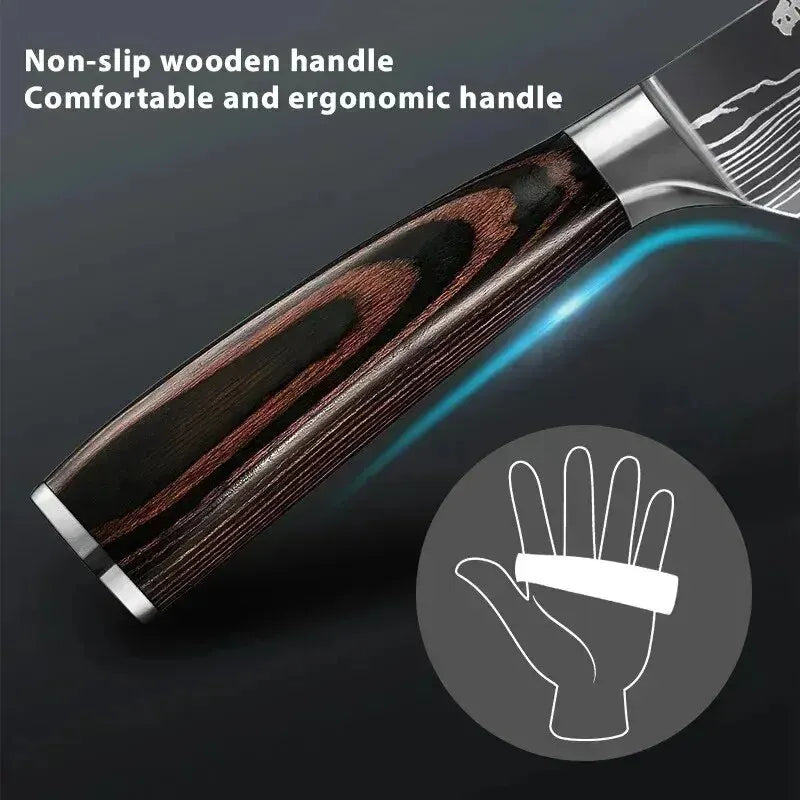Stainless Steel Damascus Kitchen Knife Set – 3.5" Paring Knife, 5" Utility Santoku, 5" Utility Slicer with Laser Damascus Pattern - Willow & Wisk
