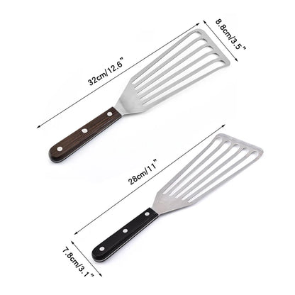 Stainless Steel Fish Spatula and Slotted Turner – Kitchen Tool with Wooden Handle for Cooking and Frying - Willow & Wisk