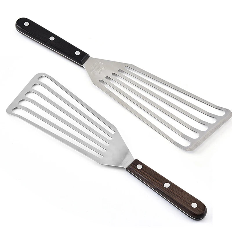 Stainless Steel Fish Spatula and Slotted Turner – Kitchen Tool with Wooden Handle for Cooking and Frying - Willow & Wisk