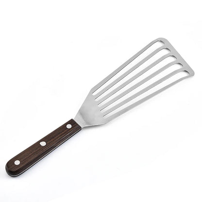 Stainless Steel Fish Spatula and Slotted Turner – Kitchen Tool with Wooden Handle for Cooking and Frying - Willow & Wisk