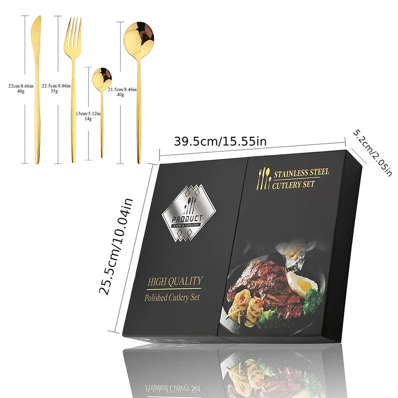 24-Piece Black & Gold Stainless Steel Cutlery Set – Elegant Dining & Special Occasions - Willow & Wisk