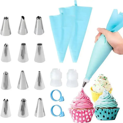 Reusable Silicone Piping Bags and Tips Set – Cute Cake Decorating Kit for Cupcakes and Pastries (Pink, Blue, Purple) - Willow & Wisk