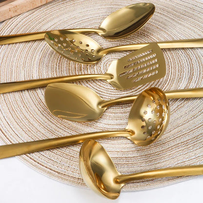 6-Piece Gold Stainless Steel Kitchen Utensil Set – Cooking & Serving Tools - Willow & Wisk