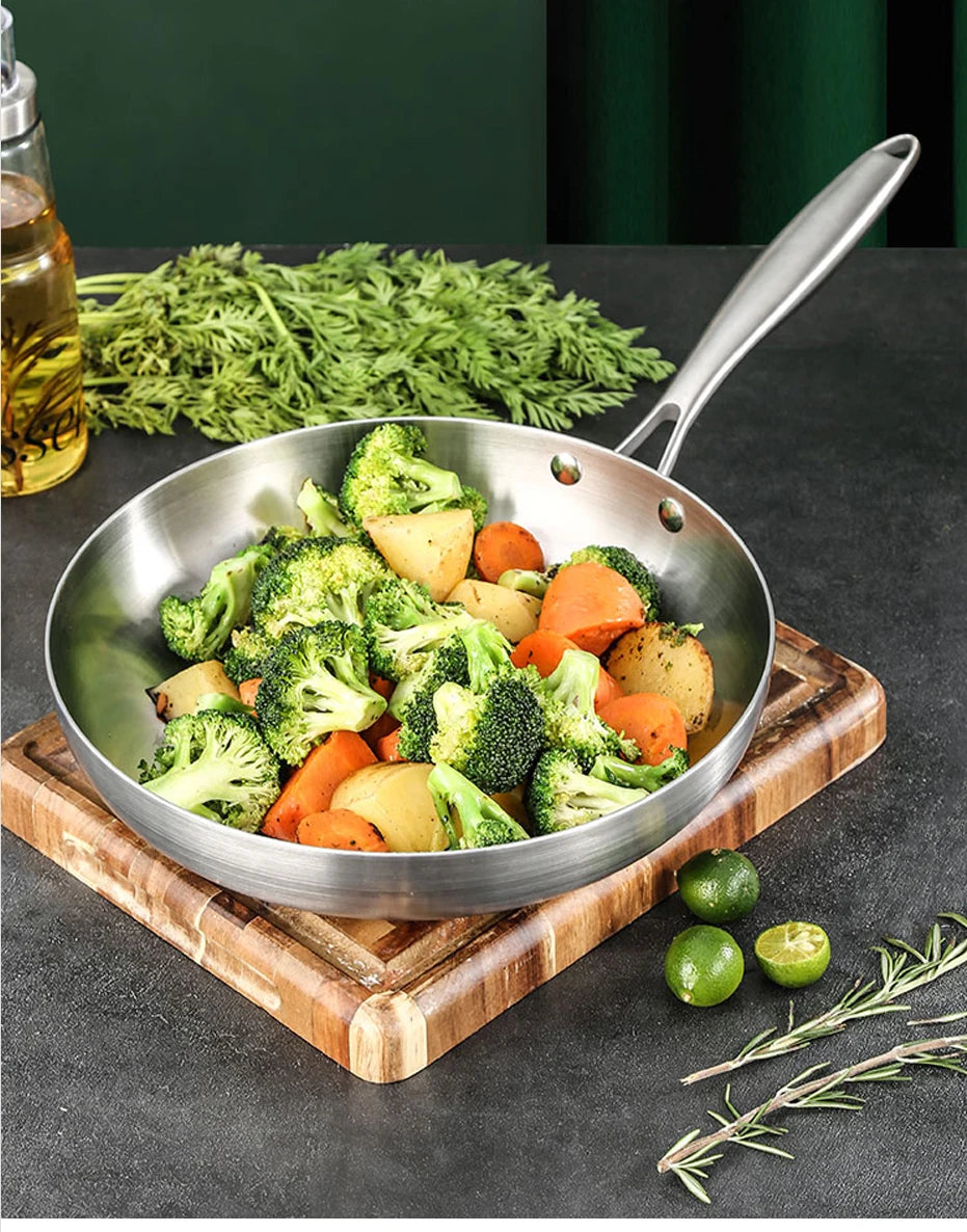 Professional Stainless Steel Frying Pan – Uncoated Non-Stick Pan for Steak, Gas Stoves, and Induction Cookers - Willow & Wisk