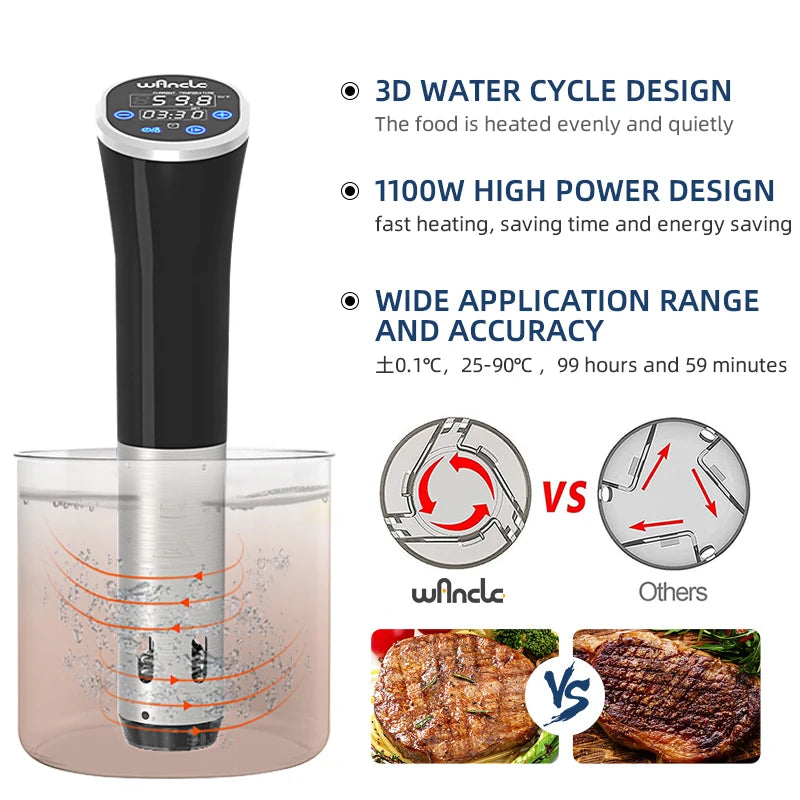 1100W Sous Vide Cooker – Precision Immersion Circulator with LCD Touch Display - Willow & Wisk