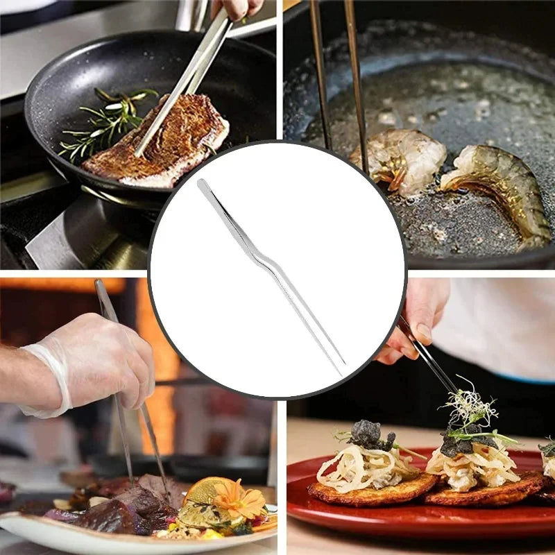 Precision Stainless Steel Food Tweezers - Professional Kitchen Tool for Plating and Cooking - Willow & Wisk