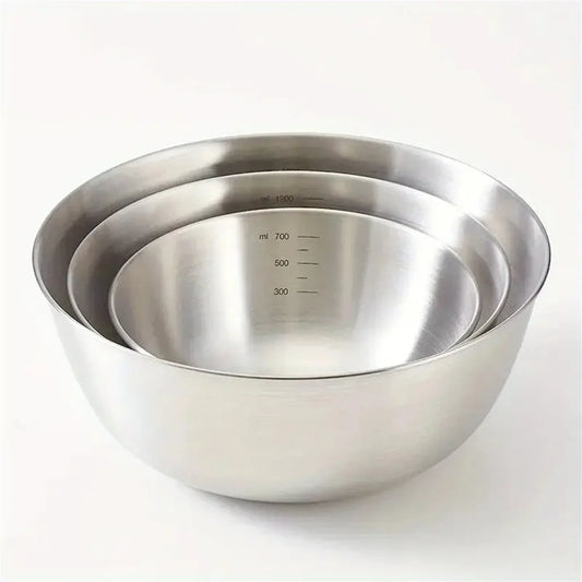 3pcs Stainless Steel Mixing Bowl Set – Large Capacity with Built-in Scale for Cooking, Baking & Food Storage - Willow & Wisk