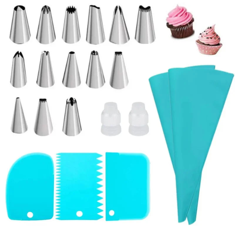 Reusable Silicone Piping Bags and Tips Set – Cute Cake Decorating Kit for Cupcakes and Pastries (Pink, Blue, Purple) - Willow & Wisk