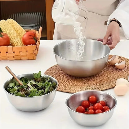 3pcs Stainless Steel Mixing Bowl Set – Large Capacity with Built-in Scale for Cooking, Baking & Food Storage - Willow & Wisk