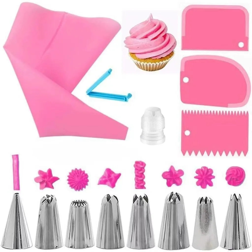 Reusable Silicone Piping Bags and Tips Set – Cute Cake Decorating Kit for Cupcakes and Pastries (Pink, Blue, Purple) - Willow & Wisk