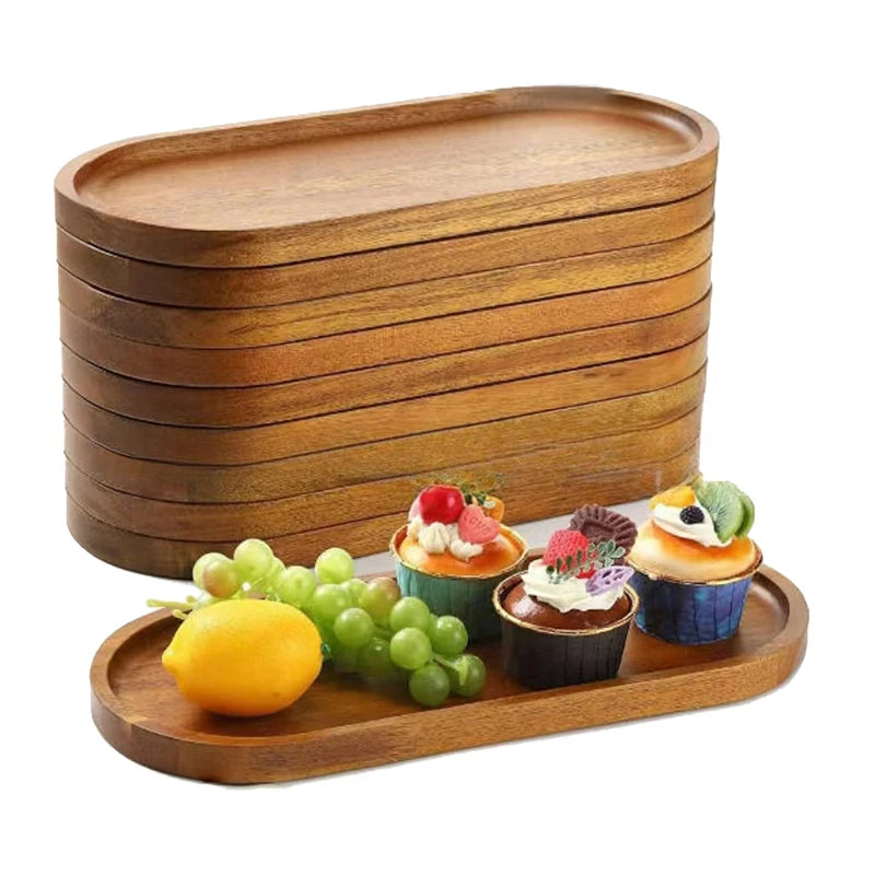 Solid Wood Round Plate – Japanese-Style Wooden Tray for Serving or Decoration