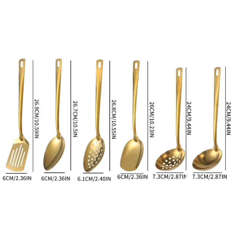 6-Piece Gold Stainless Steel Kitchen Utensil Set – Cooking & Serving Tools - Willow & Wisk