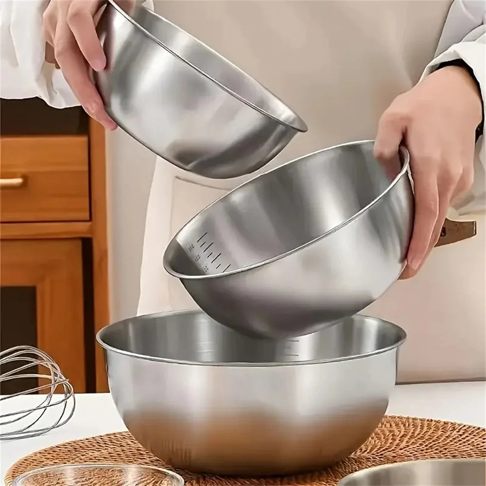 3pcs Stainless Steel Mixing Bowl Set – Large Capacity with Built-in Scale for Cooking, Baking & Food Storage - Willow & Wisk