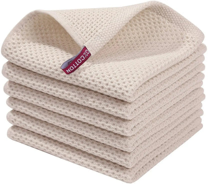 Premium 100% Cotton Waffle Weave Kitchen Towels – Ultra Soft, Absorbent, Quick-Dry Dish Cloths, 12x12 Inches, 6-Pack - Willow & Wisk