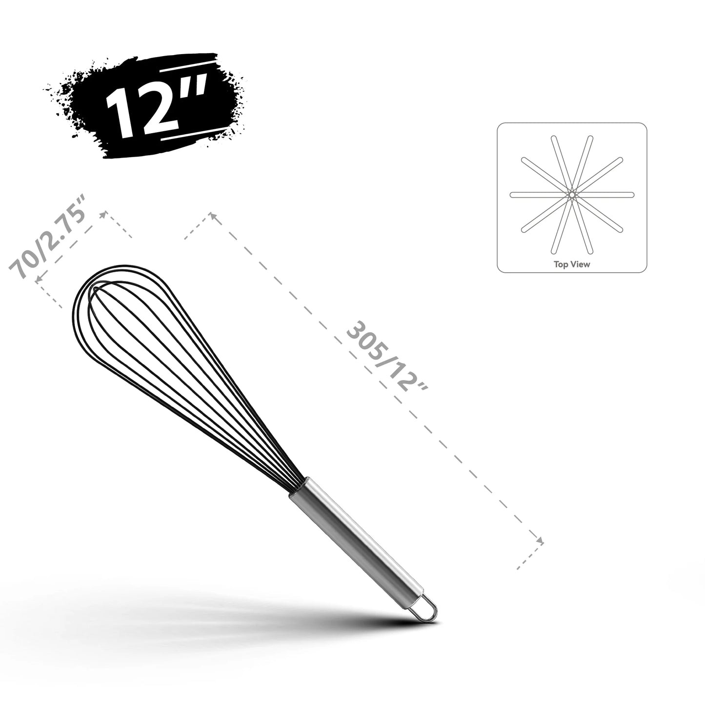 Premium Stainless Steel Balloon Whisk – Non-Stick Wire Whisk for Baking and Cooking (8", 10", 12") - Willow & Wisk