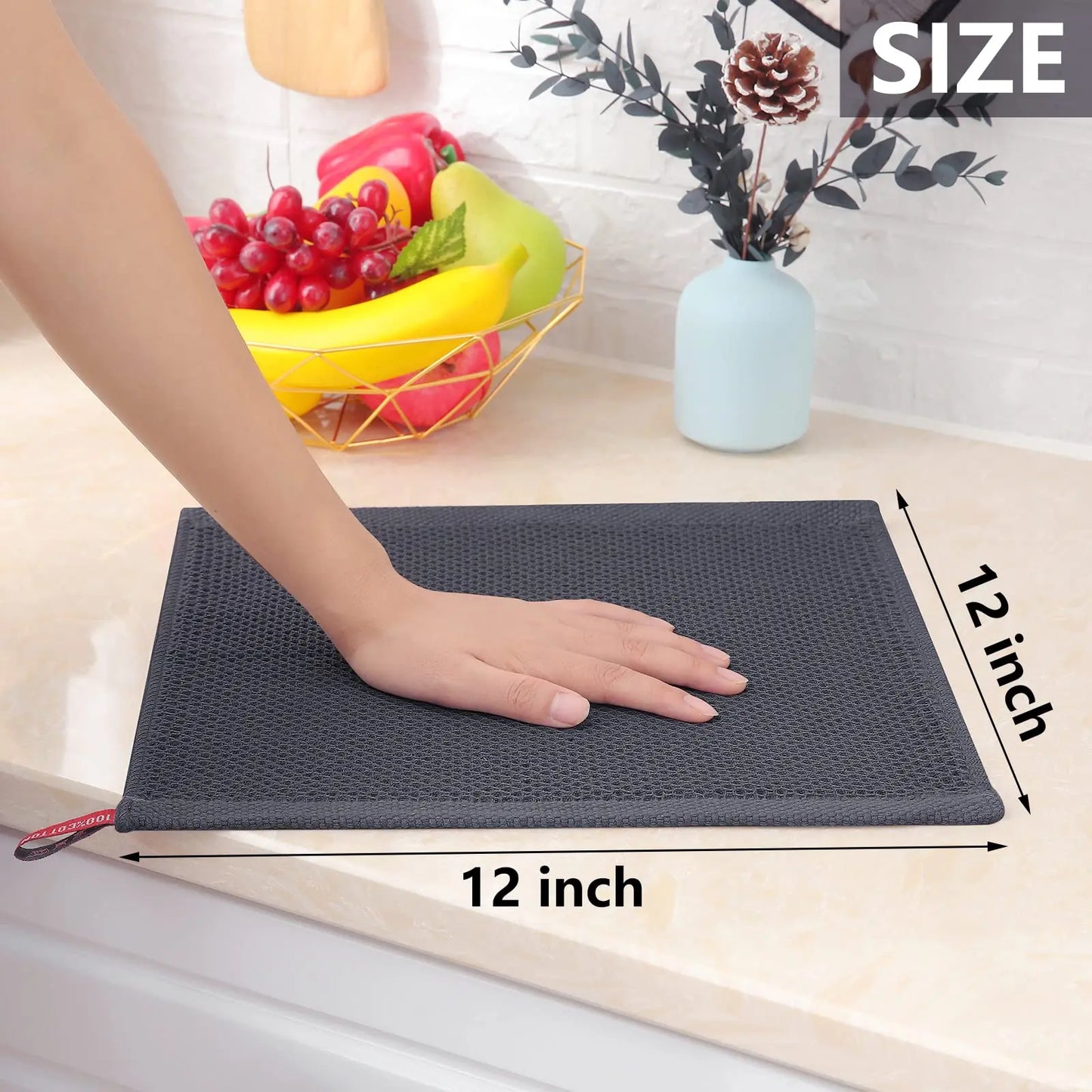 Premium 100% Cotton Waffle Weave Kitchen Towels – Ultra Soft, Absorbent, Quick-Dry Dish Cloths, 12x12 Inches, 6-Pack - Willow & Wisk