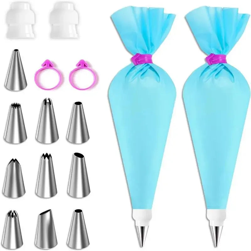 Reusable Silicone Piping Bags and Tips Set – Cute Cake Decorating Kit for Cupcakes and Pastries (Pink, Blue, Purple) - Willow & Wisk