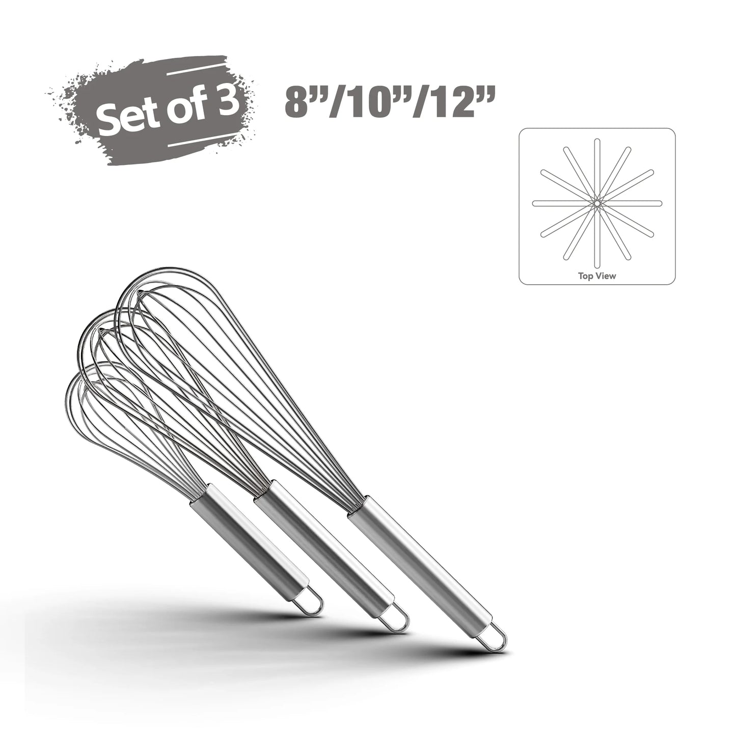 Premium Stainless Steel Balloon Whisk – Non-Stick Wire Whisk for Baking and Cooking (8", 10", 12") - Willow & Wisk