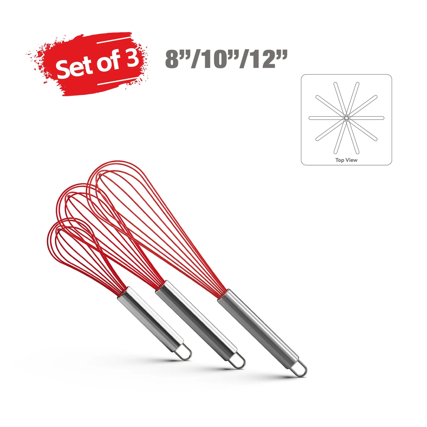 Premium Stainless Steel Balloon Whisk – Non-Stick Wire Whisk for Baking and Cooking (8", 10", 12") - Willow & Wisk