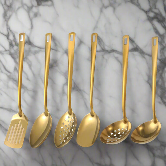 6-Piece Gold Stainless Steel Kitchen Utensil Set – Cooking & Serving Tools - Willow & Wisk