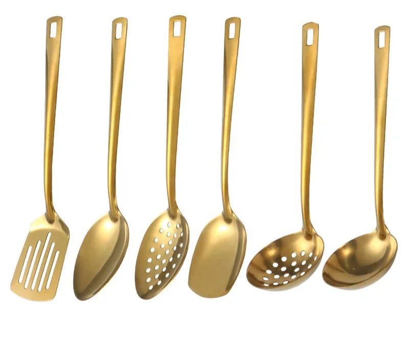 6-Piece Gold Stainless Steel Kitchen Utensil Set – Cooking & Serving Tools - Willow & Wisk