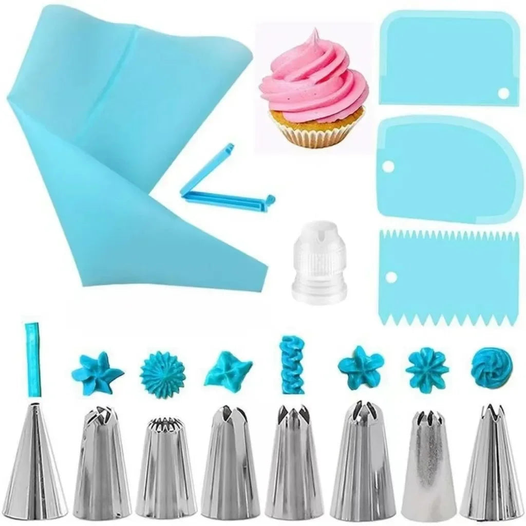 Reusable Silicone Piping Bags and Tips Set – Cute Cake Decorating Kit for Cupcakes and Pastries (Pink, Blue, Purple) - Willow & Wisk