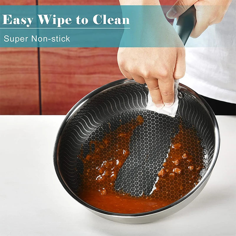 Nonstick Honeycomb Stainless Steel Frying Pan with Lid – Compatible with Induction, Ceramic, Electric, and Gas Cooktops