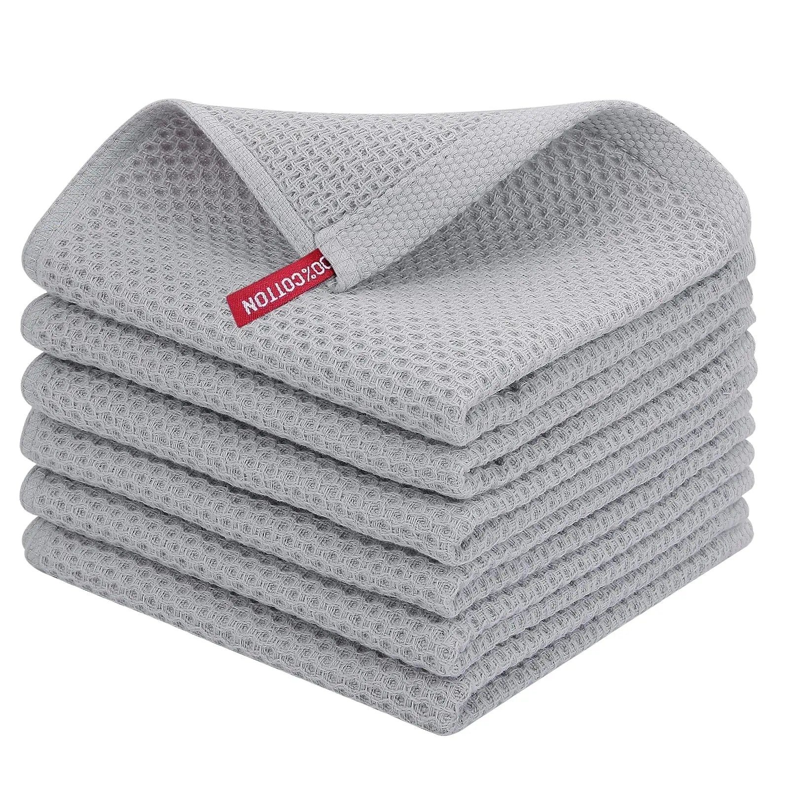 Premium 100% Cotton Waffle Weave Kitchen Towels – Ultra Soft, Absorbent, Quick-Dry Dish Cloths, 12x12 Inches, 6-Pack - Willow & Wisk