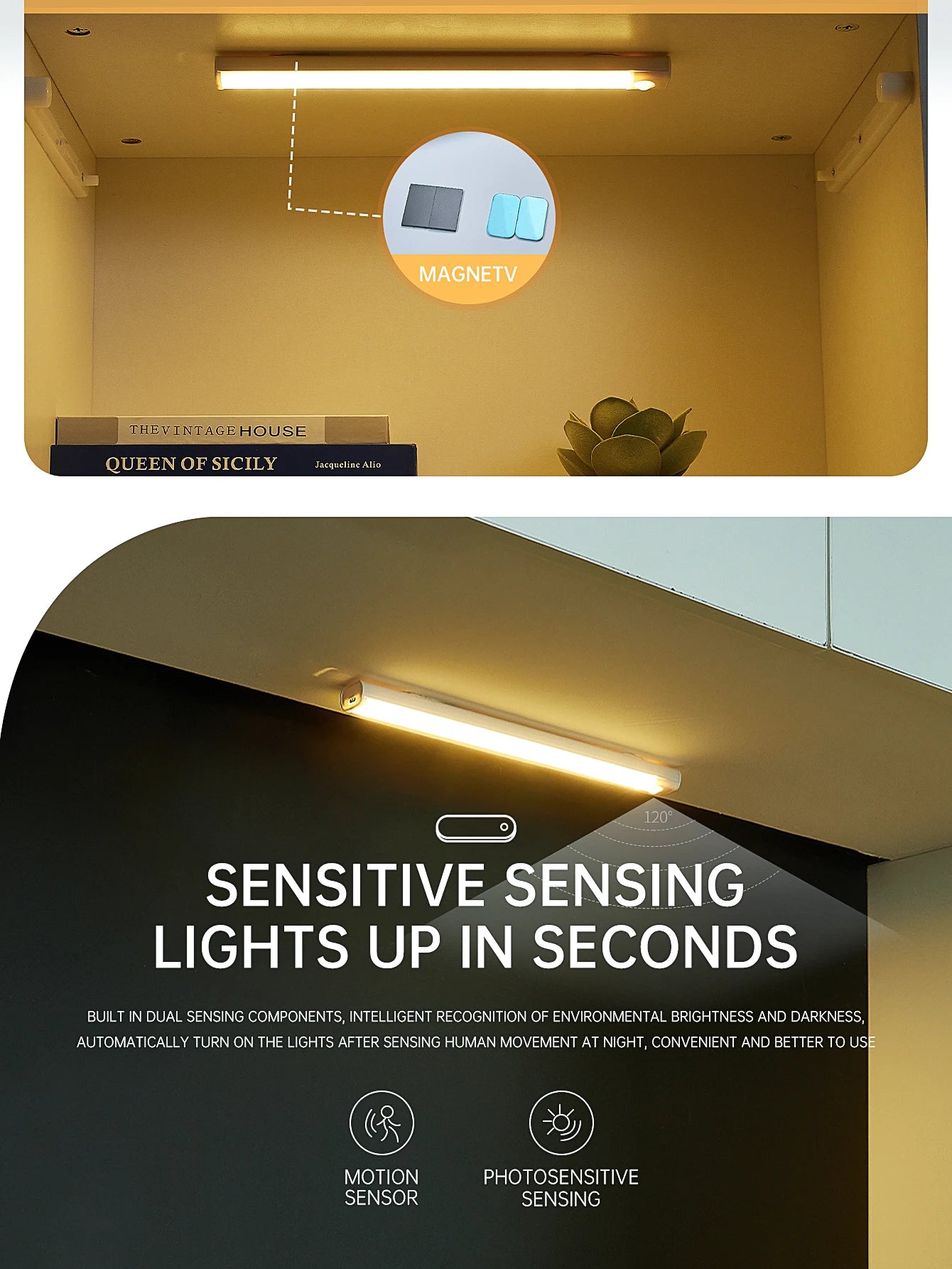 Rechargeable LED Motion Sensor Cabinet Light – Wireless Under-Cabinet Kitchen Lighting Solution - Willow & Wisk