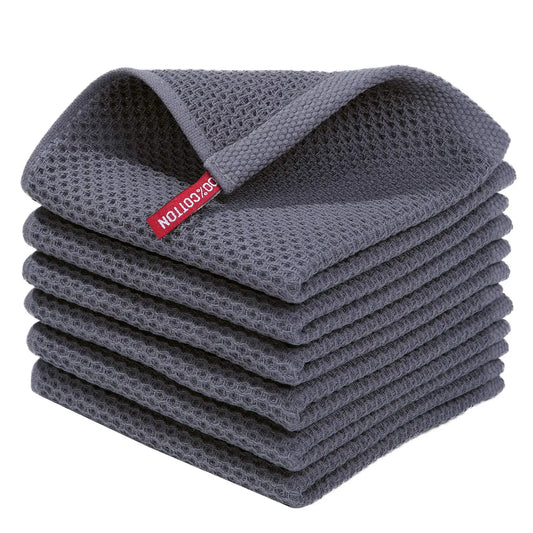 Premium 100% Cotton Waffle Weave Kitchen Towels – Ultra Soft, Absorbent, Quick-Dry Dish Cloths, 12x12 Inches, 6-Pack - Willow & Wisk