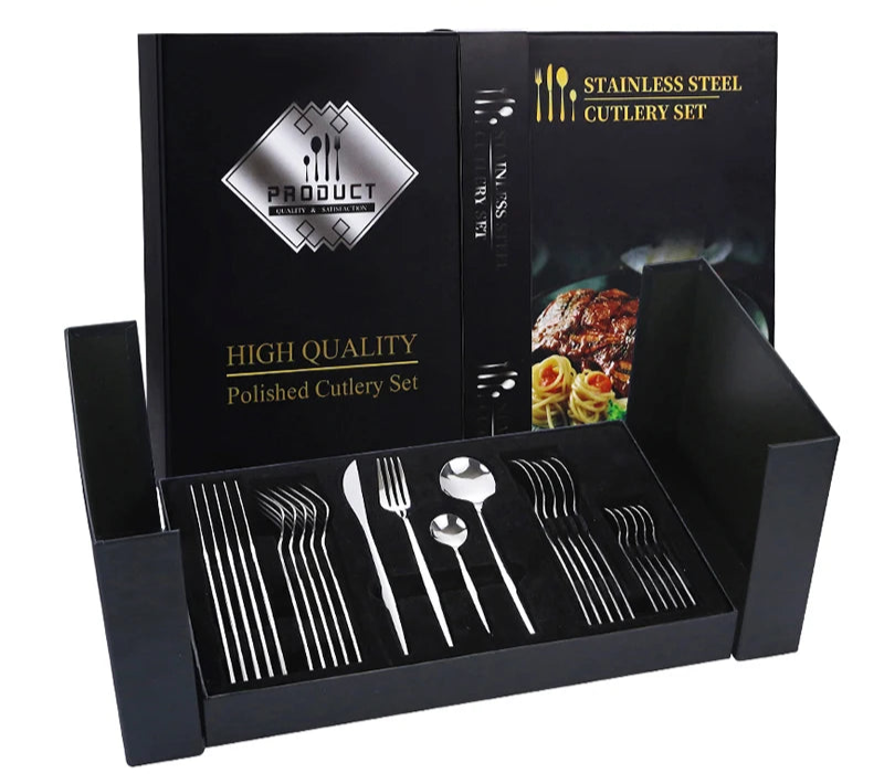 24-Piece Black & Gold Stainless Steel Cutlery Set – Elegant Dining & Special Occasions - Willow & Wisk