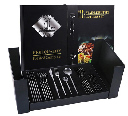 24-Piece Black & Gold Stainless Steel Cutlery Set – Elegant Dining & Special Occasions - Willow & Wisk