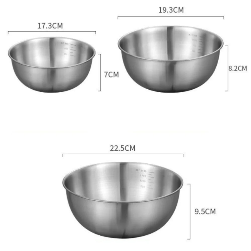 3pcs Stainless Steel Mixing Bowl Set – Large Capacity with Built-in Scale for Cooking, Baking & Food Storage - Willow & Wisk