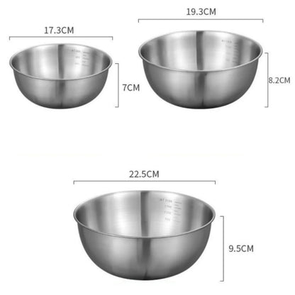 3pcs Stainless Steel Mixing Bowl Set – Large Capacity with Built-in Scale for Cooking, Baking & Food Storage - Willow & Wisk