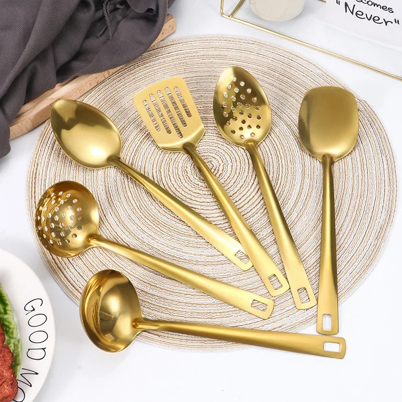 6-Piece Gold Stainless Steel Kitchen Utensil Set – Cooking & Serving Tools - Willow & Wisk