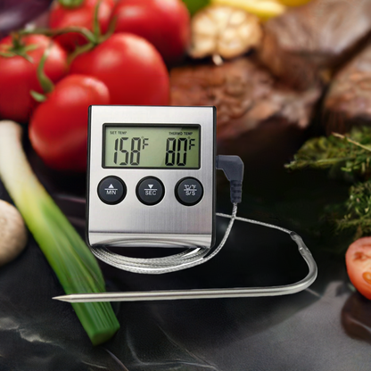 Digital Kitchen Thermometer with Probe – Accurate Food & Meat Temperature Gauge for Oven, Grill, BBQ, & Baking - Willow & Wisk